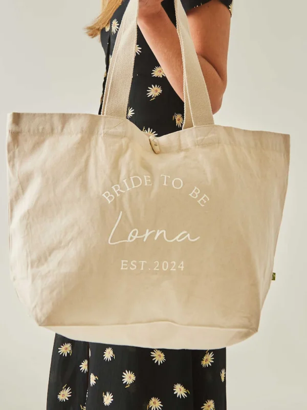 Personalised Bride to Be Canvas Tote Bag by Made Yours in Cream