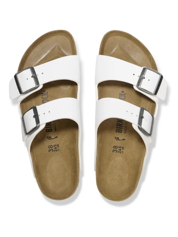 Arizona Metallic Buckle Sandals in White