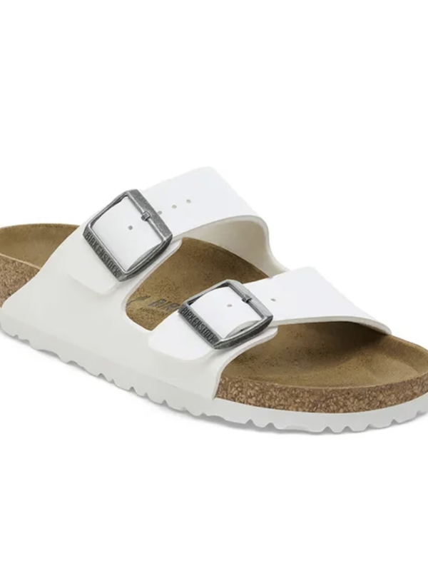Arizona Metallic Buckle Sandals in White – detail