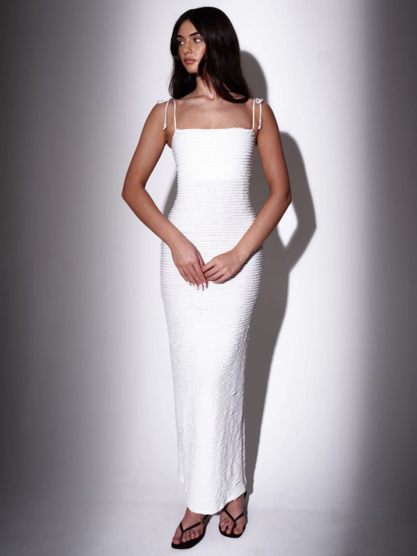 South Beach White Bead Strap Detail Frill Bodycon Maxi Dress