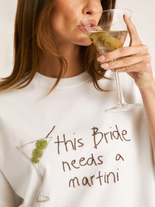 Bride Needs a Martini Beaded Tee in White
