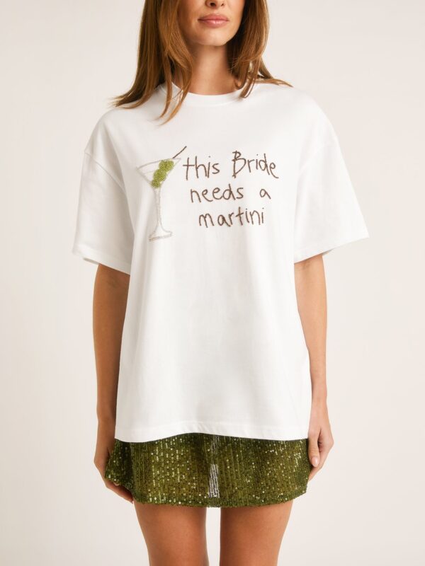 Bride Needs a Martini Beaded Tee in White – detail