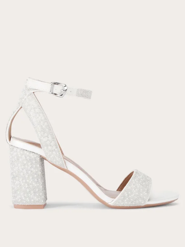 Kianni Crystal Pearl Block Heel in White