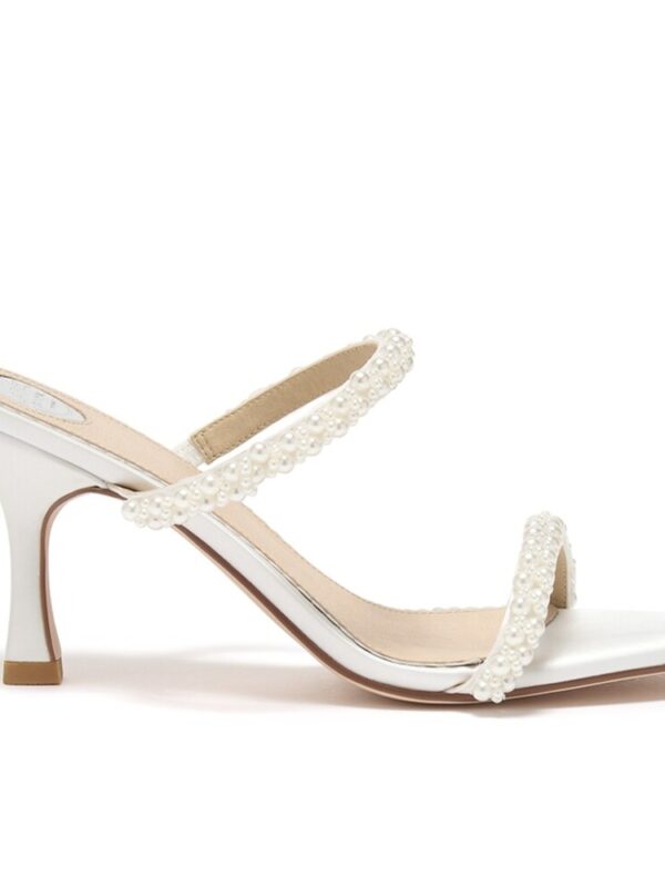 Perfect Bridal Stacie Ivory Satin Pearl Heeled Mules