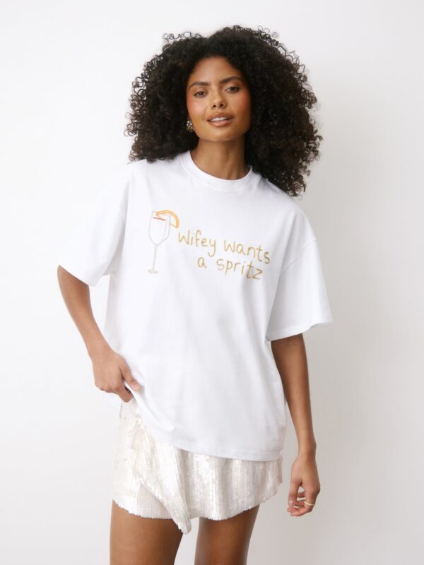Wifey Wants a Spritz Beaded Tee in White