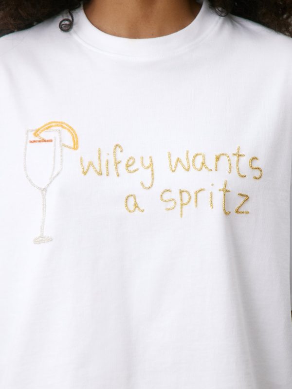 Wifey Wants a Spritz Beaded Tee in White – detail