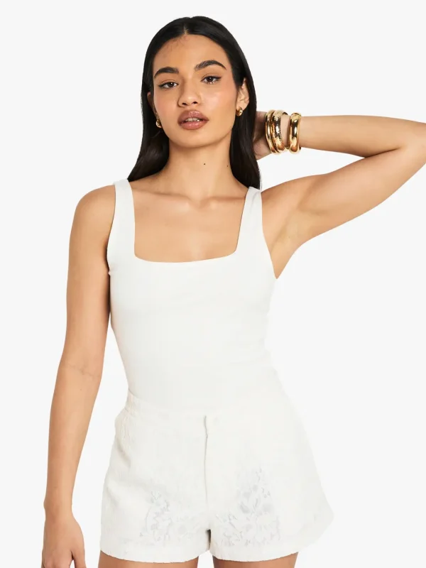 Occasion lace tailored shorts in white — front view