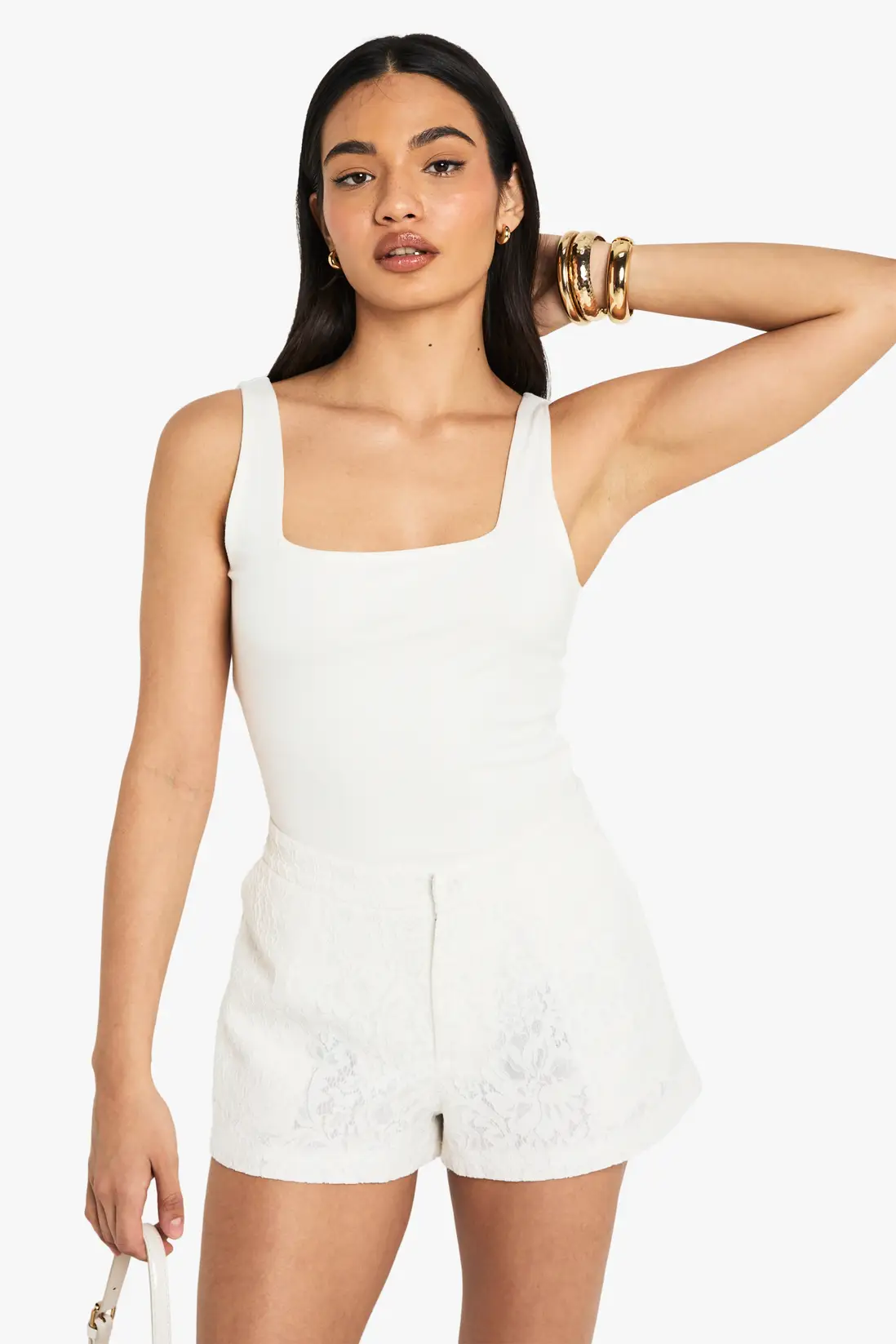 Occasion lace tailored shorts in white — front view
